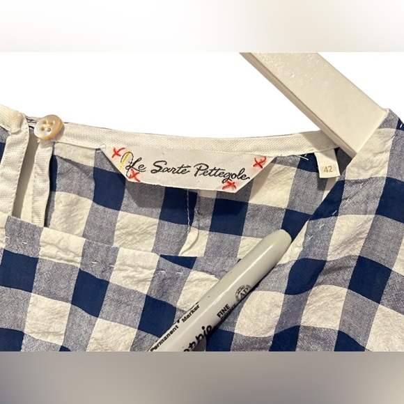 Le Sarte Pettegole Size 42 Medium Check Flutter Sleeve Boho Top Tunic Blue White - Picture 4 of 8